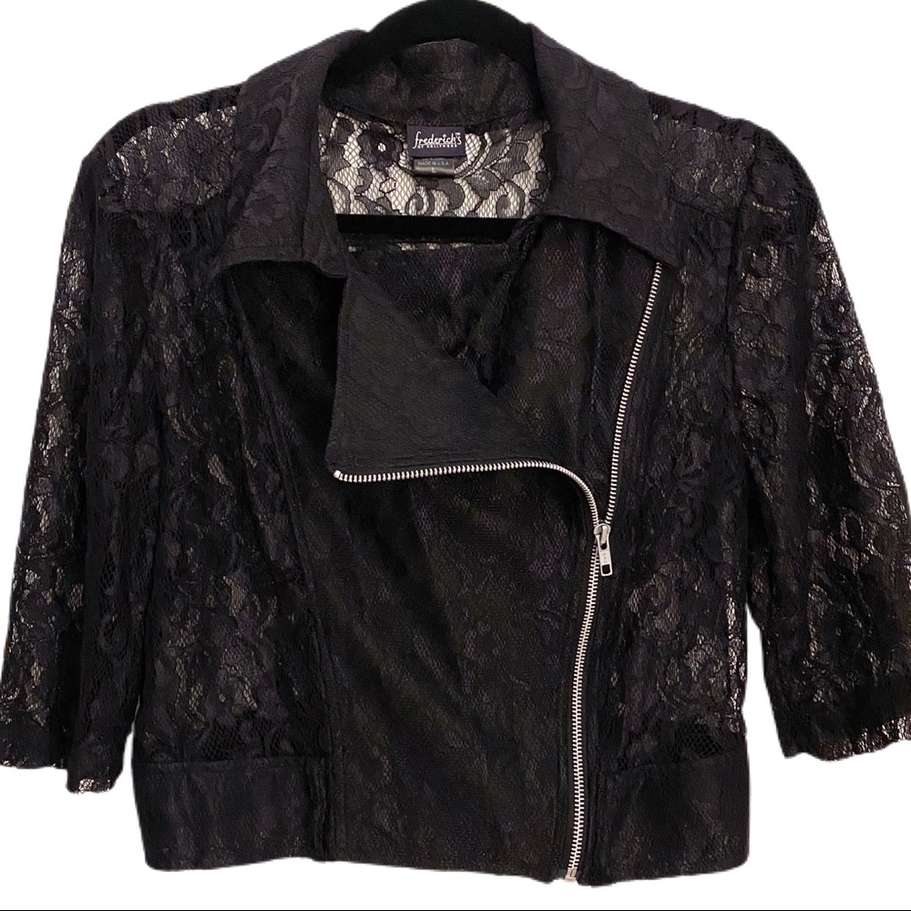 FREDRICK’S OF HOLLYWOOD Black Lace Zip Moto Jacket